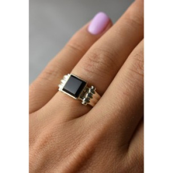 925 Sterling Silver Black Agate Signet Ring Size 6.5