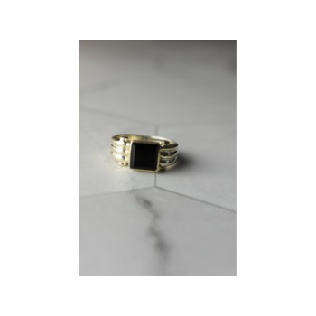 925 Sterling Silver Black Agate Signet Ring Size 6.5