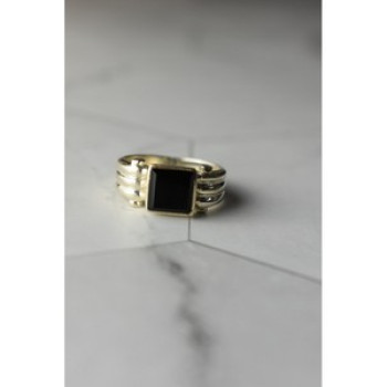 925 Sterling Silver Black Agate Signet Ring Size 6.5