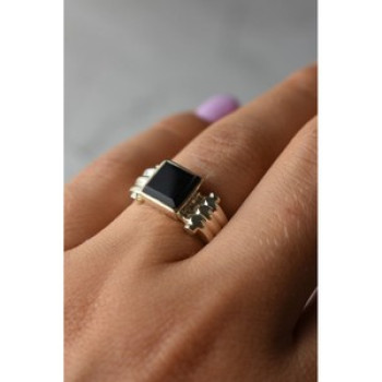 925 Sterling Silver Black Agate Signet Ring Size 6.5