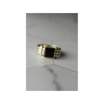 925 Sterling Silver Black Agate Signet Ring Size 6.5