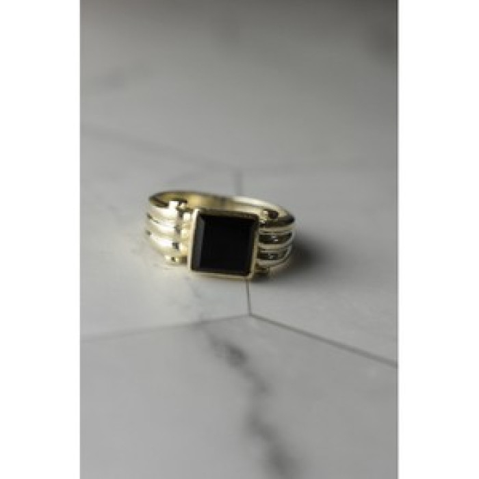 925 Sterling Silver Black Agate Signet Ring Size 6.5