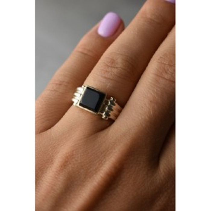 925 Sterling Silver Black Agate Signet Ring Size 6.5