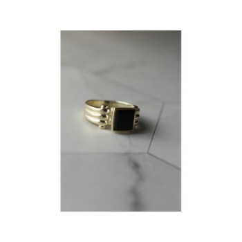 925 Sterling Silver Black Agate Signet Ring Size 6.5