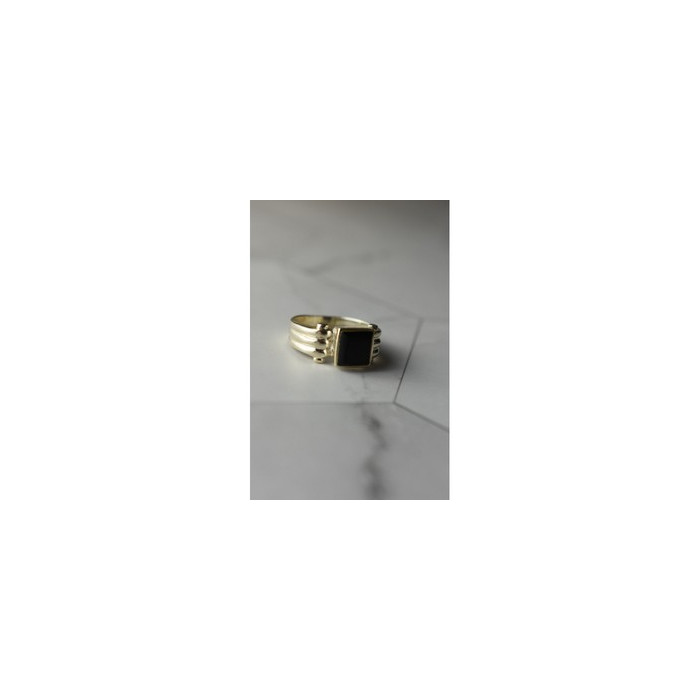 925 Sterling Silver Black Agate Signet Ring Size 6.5