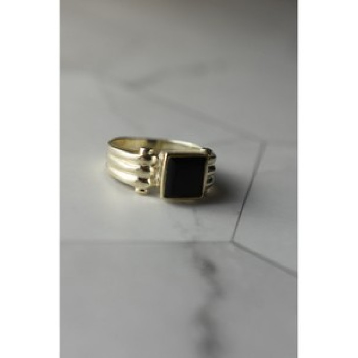 925 Sterling Silver Black Agate Signet Ring Size 6.5