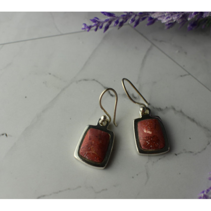 Vintage 925 Sterling Silver Red Jasper Earrings