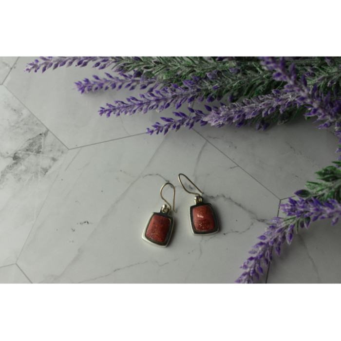 Vintage 925 Sterling Silver Red Jasper Earrings