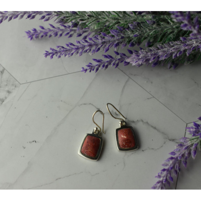 Vintage 925 Sterling Silver Red Jasper Earrings