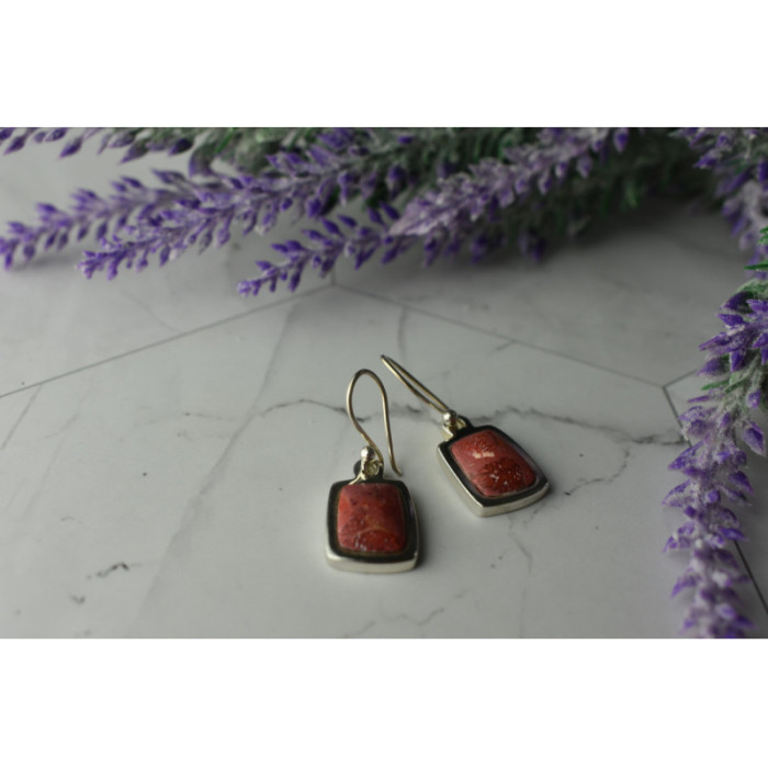 Vintage 925 Sterling Silver Red Jasper Earrings