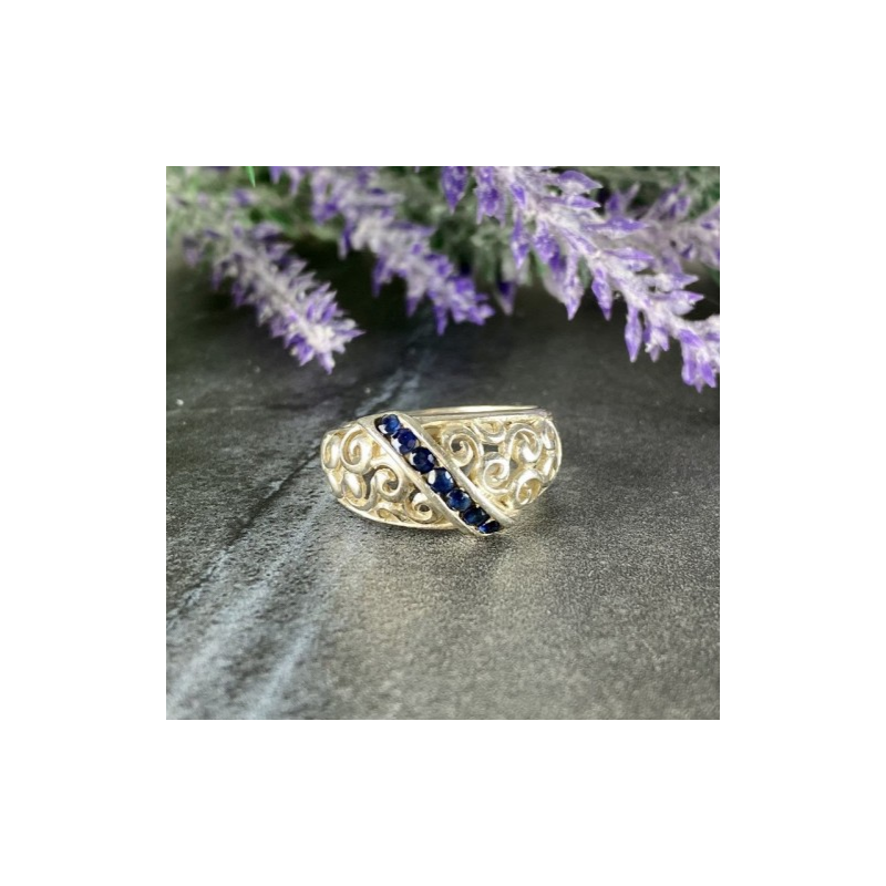 925 Sterling Silver Sapphires Ring Size 8.5
