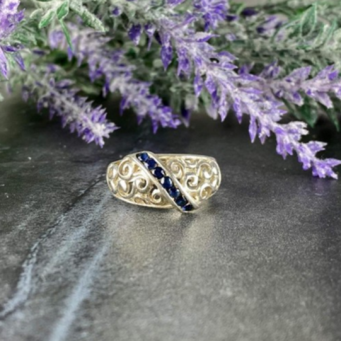 925 Sterling Silver Sapphires Ring Size 8.5