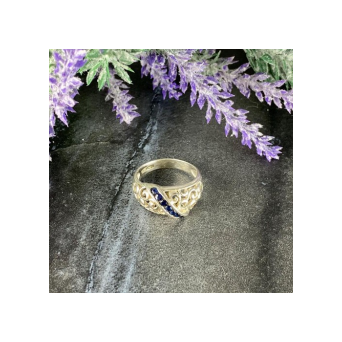 925 Sterling Silver Sapphires Ring Size 8.5