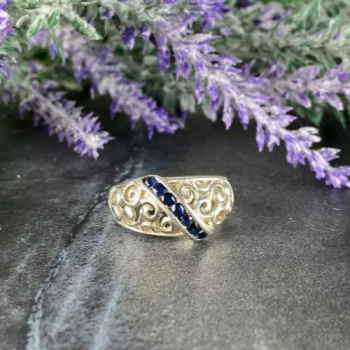 925 Sterling Silver Sapphires Ring Size 8.5