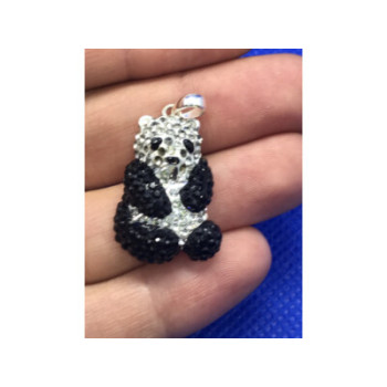 925 Sterling Silver Black & White CZ Panda Pendant