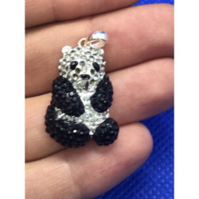925 Sterling Silver Black & White CZ Panda Pendant