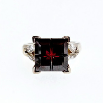 925 Sterling Silver Spessartine & Goshenite Ring Size 6.5