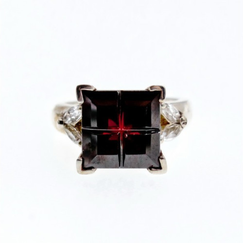 925 Sterling Silver Spessartine & Goshenite Ring Size 6.5