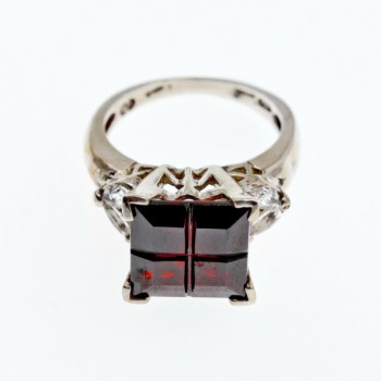 925 Sterling Silver Spessartine & Goshenite Ring Size 6.5