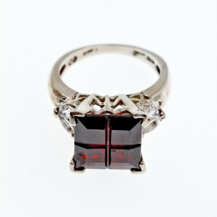 925 Sterling Silver Spessartine & Goshenite Ring Size 6.5