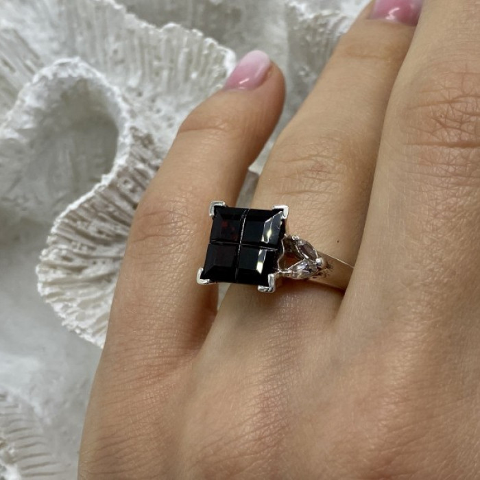925 Sterling Silver Spessartine & Goshenite Ring Size 6.5