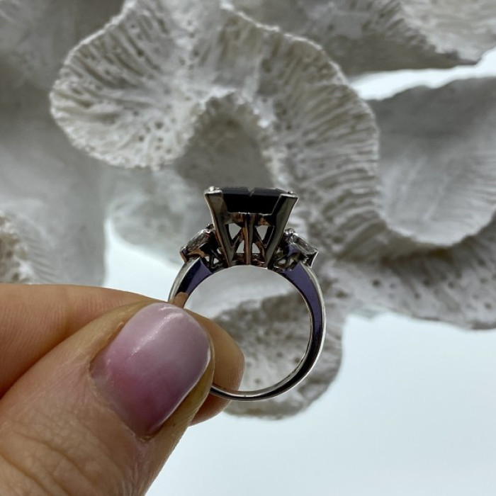 925 Sterling Silver Spessartine & Goshenite Ring Size 6.5