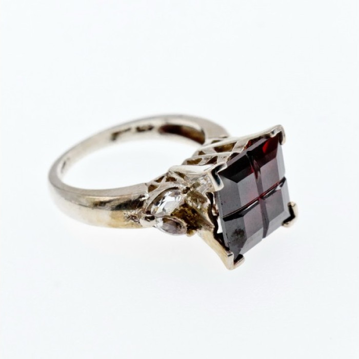 925 Sterling Silver Spessartine & Goshenite Ring Size 6.5