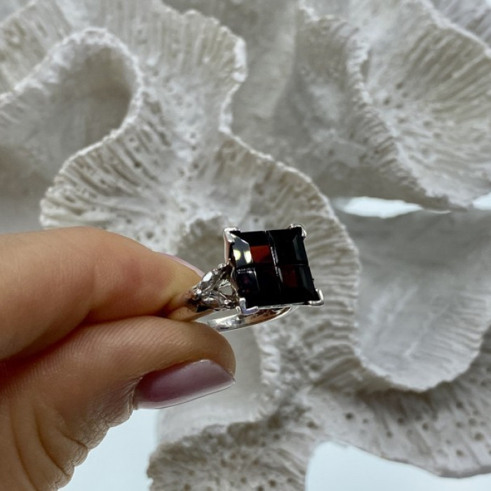 925 Sterling Silver Spessartine & Goshenite Ring Size 6.5