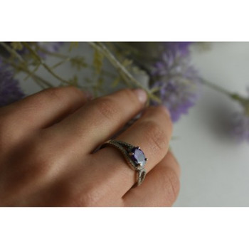 925 Sterling Silver Amethyst & CZ Ring Size 8