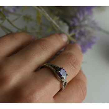 925 Sterling Silver Amethyst & CZ Ring Size 8