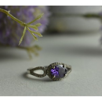 925 Sterling Silver Amethyst & CZ Ring Size 8