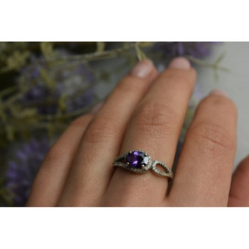 925 Sterling Silver Amethyst & CZ Ring Size 8