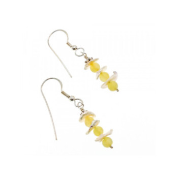 925 Sterling Silver Yellow Agate & Mother Of Pearl Earrings