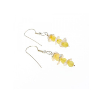 925 Sterling Silver Yellow Agate & Mother Of Pearl Earrings