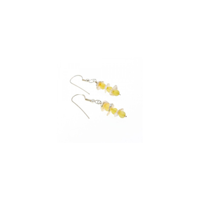 925 Sterling Silver Yellow Agate & Mother Of Pearl Earrings