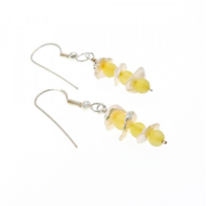 925 Sterling Silver Yellow Agate & Mother Of Pearl Earrings