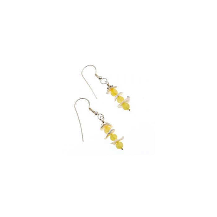 925 Sterling Silver Yellow Agate & Mother Of Pearl Earrings