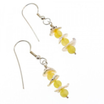 925 Sterling Silver Yellow Agate & Mother Of Pearl Earrings