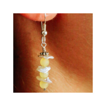 925 Sterling Silver Yellow Agate & Mother Of Pearl Earrings