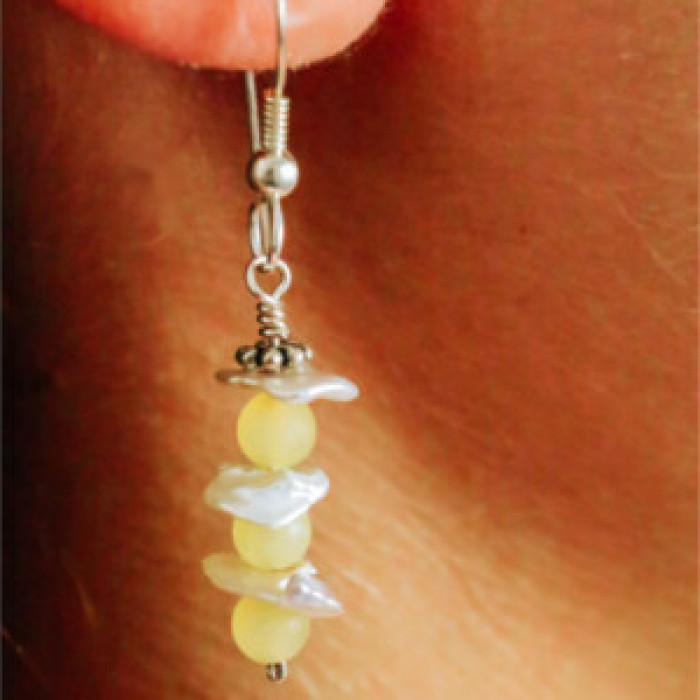925 Sterling Silver Yellow Agate & Mother Of Pearl Earrings