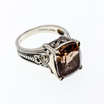 925 Sterling Silver Brown Smoky Quartz Ring Size 6.5