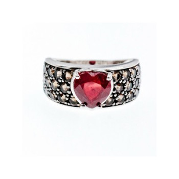 925 STERLING SILVER RUBY & HESSONITE 