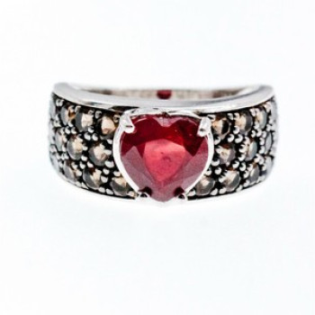 925 Sterling Silver Ruby & Hessonite 