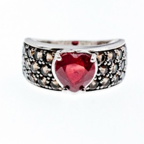 925 Sterling Silver Ruby & Hessonite 