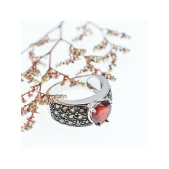 925 STERLING SILVER RUBY & HESSONITE 