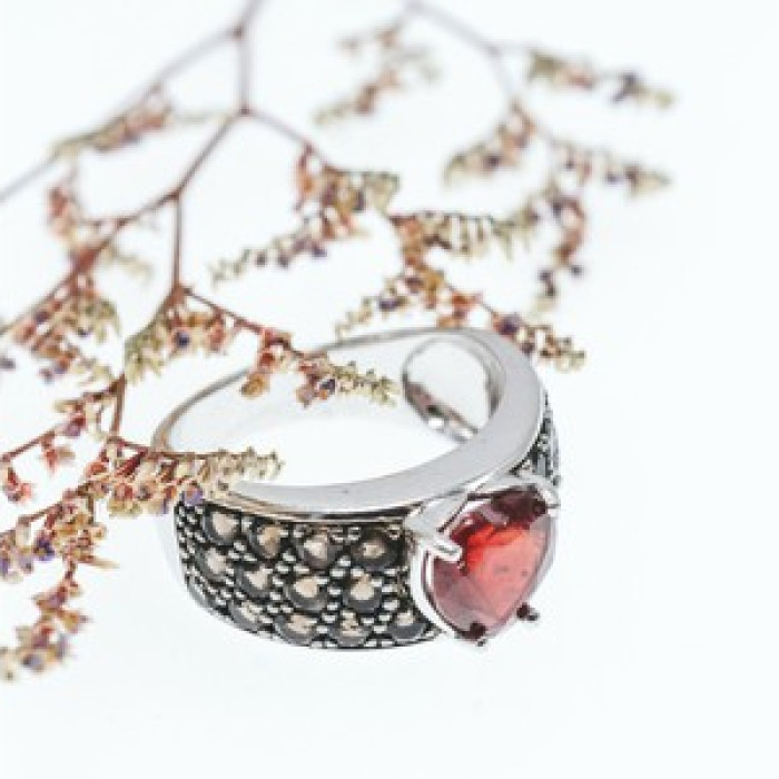 925 Sterling Silver Ruby & Hessonite 
