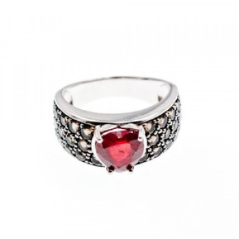 925 Sterling Silver Ruby & Hessonite 