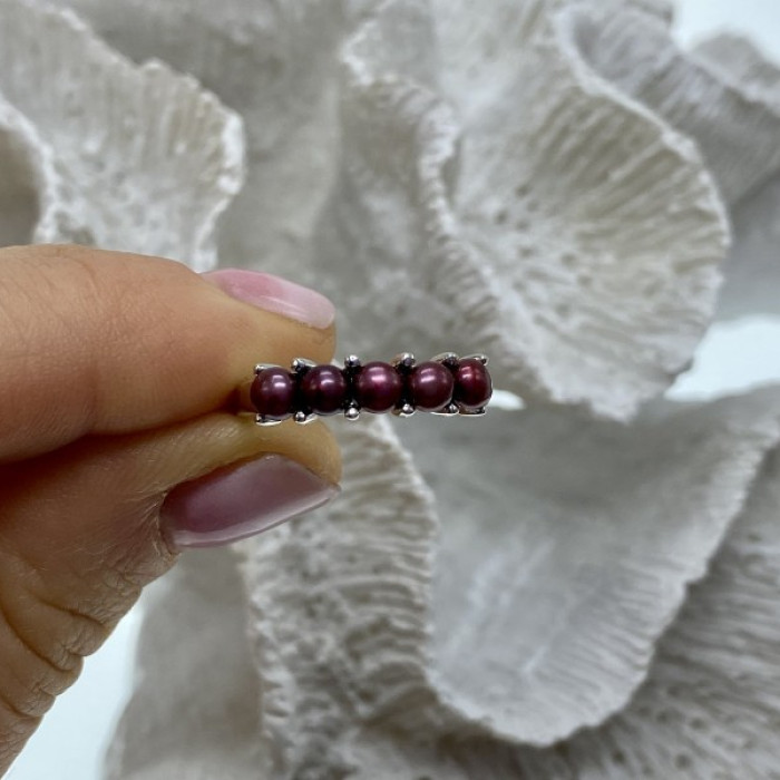 925 Sterling Silver Cherry Pearls Ring Size 7