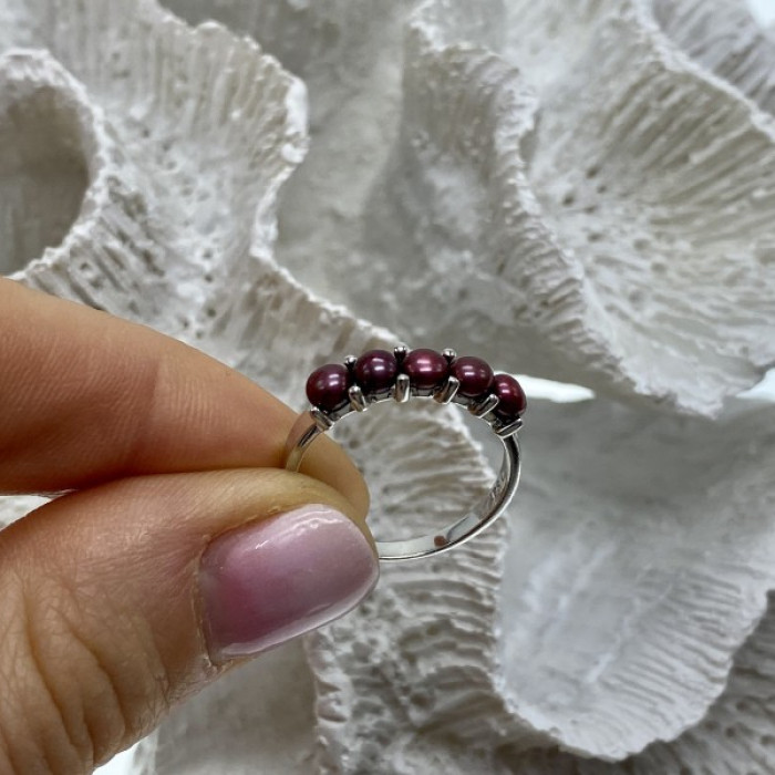 925 Sterling Silver Cherry Pearls Ring Size 7