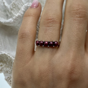 925 Sterling Silver Cherry Pearls Ring Size 7